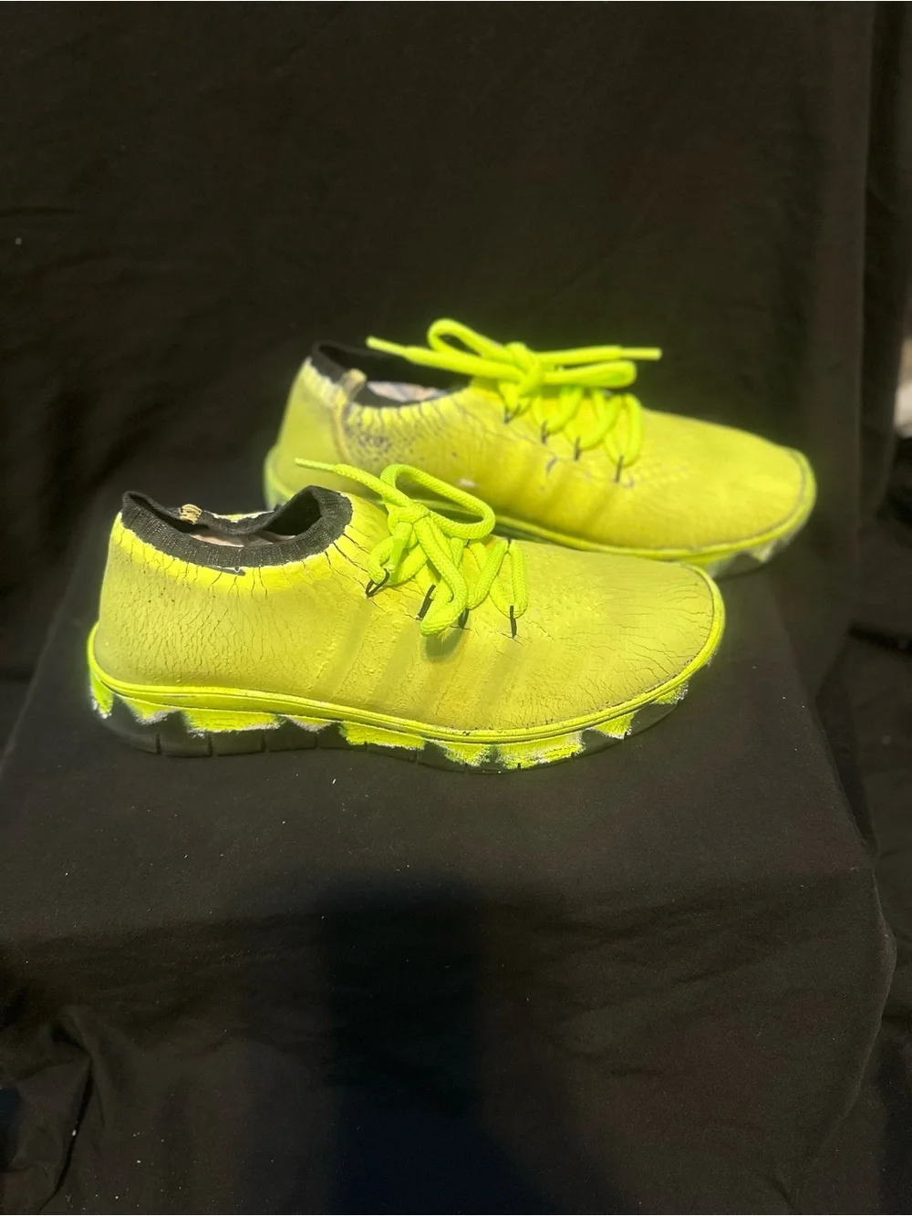 Maison Margiela Neon Green Cracked Paint Sneakers - Lightweight Lace-Up